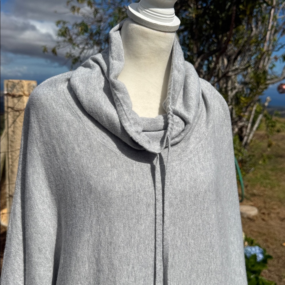 Pure J Jill Gray Poncho Sweater organic cotton  cashmere Draped neck large - Picture 2 of 5